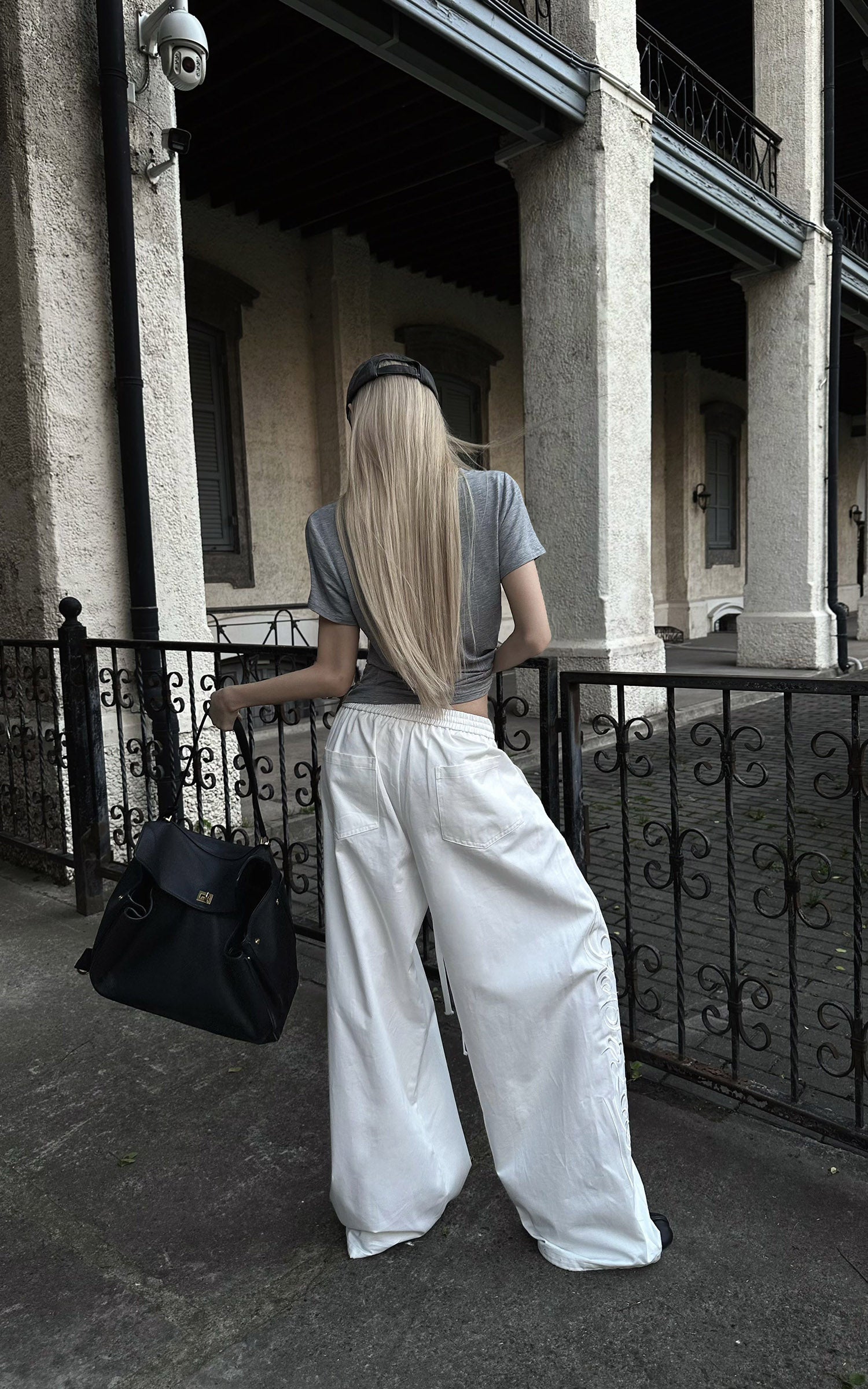 Rase le sol Embroidered Wide-Leg Drawstring Pants