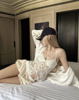 Rase le sol Ensemble Caraco en Dentelle Transparente & Bloomer Bouffant
