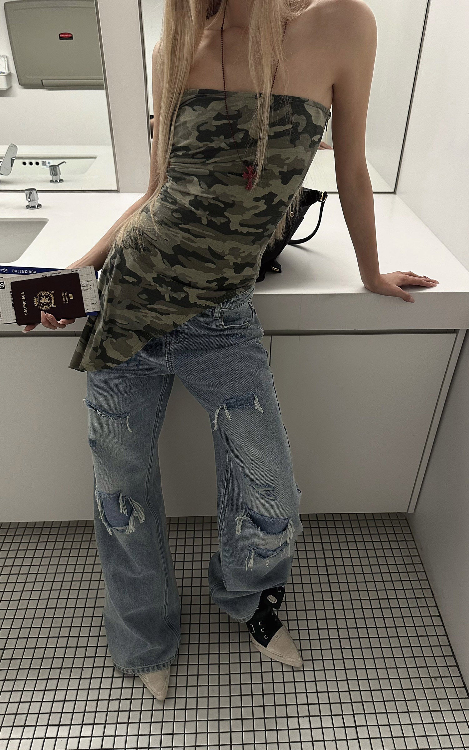 Rase le sol Camouflage Asymmetric Tube Top