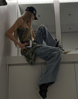 Rase le sol Distressed Washed Wide-Leg Jeans