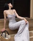 Hydrae Ruffle Trim Side-Cut Bodycon Maxi Dress