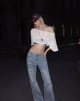 Rase le sol Distressed Washed Wide-Leg Jeans