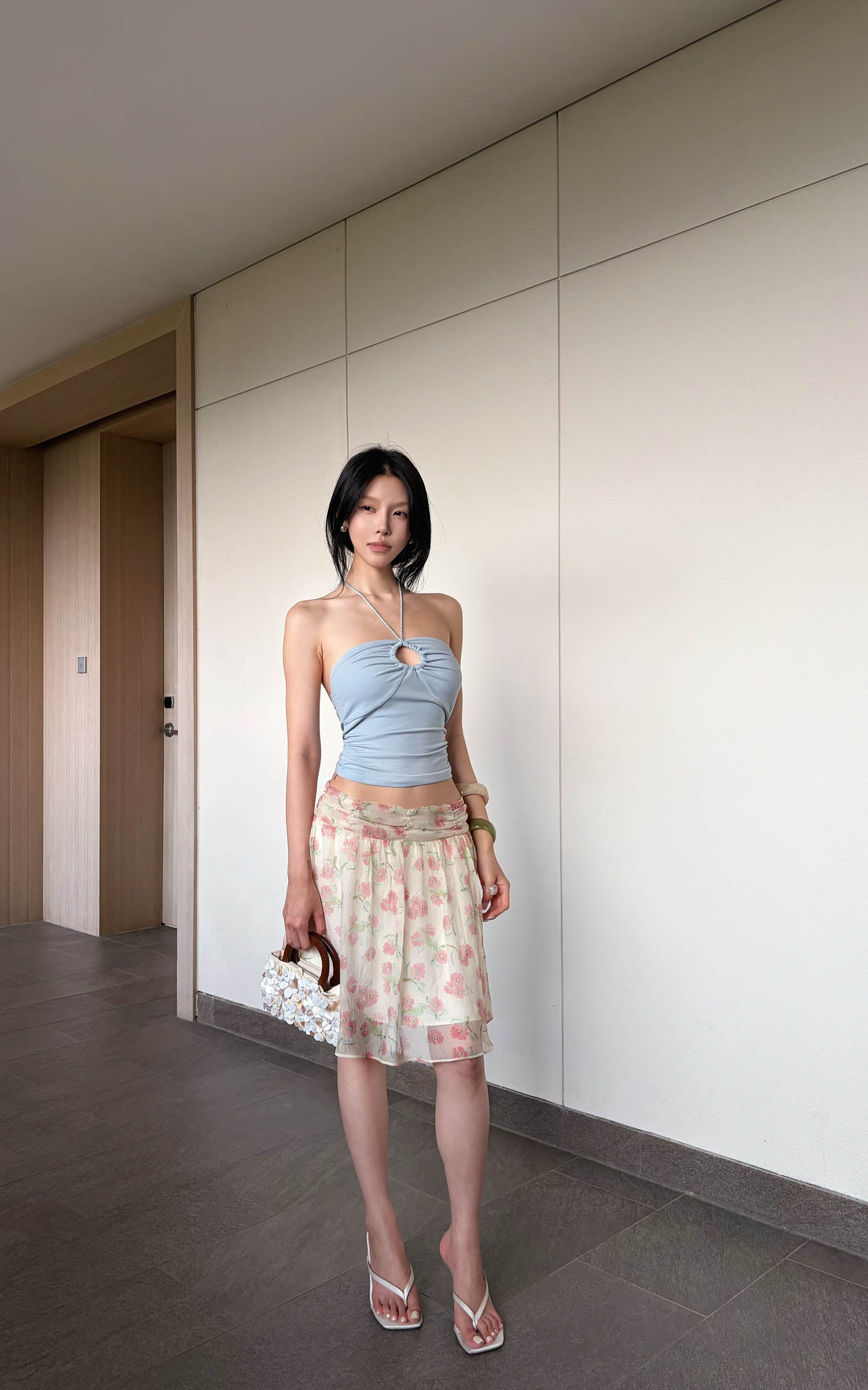Hydrae Jupe midi vintage en chiffon à motif floral
