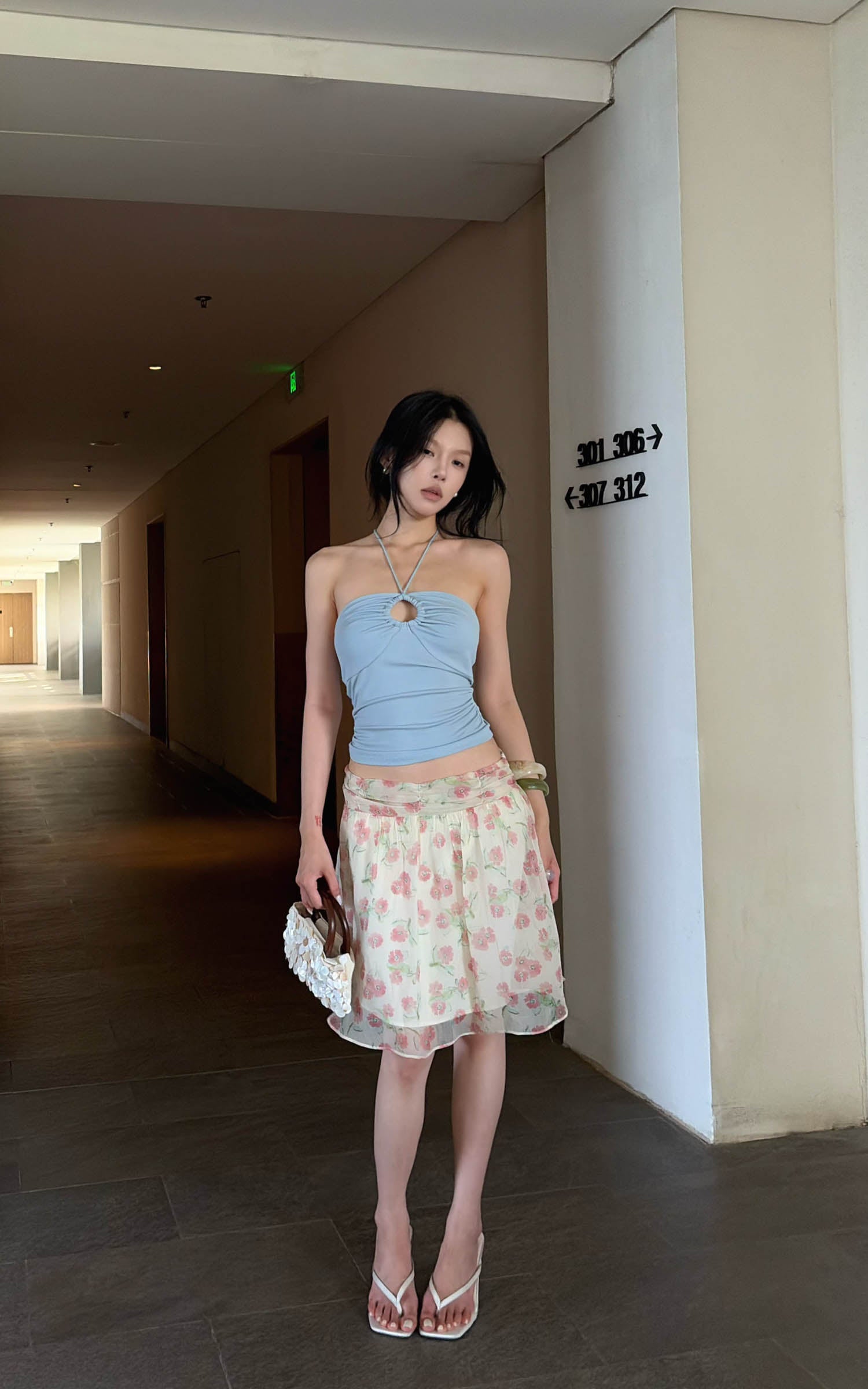 Hydrae Jupe midi vintage en chiffon à motif floral
