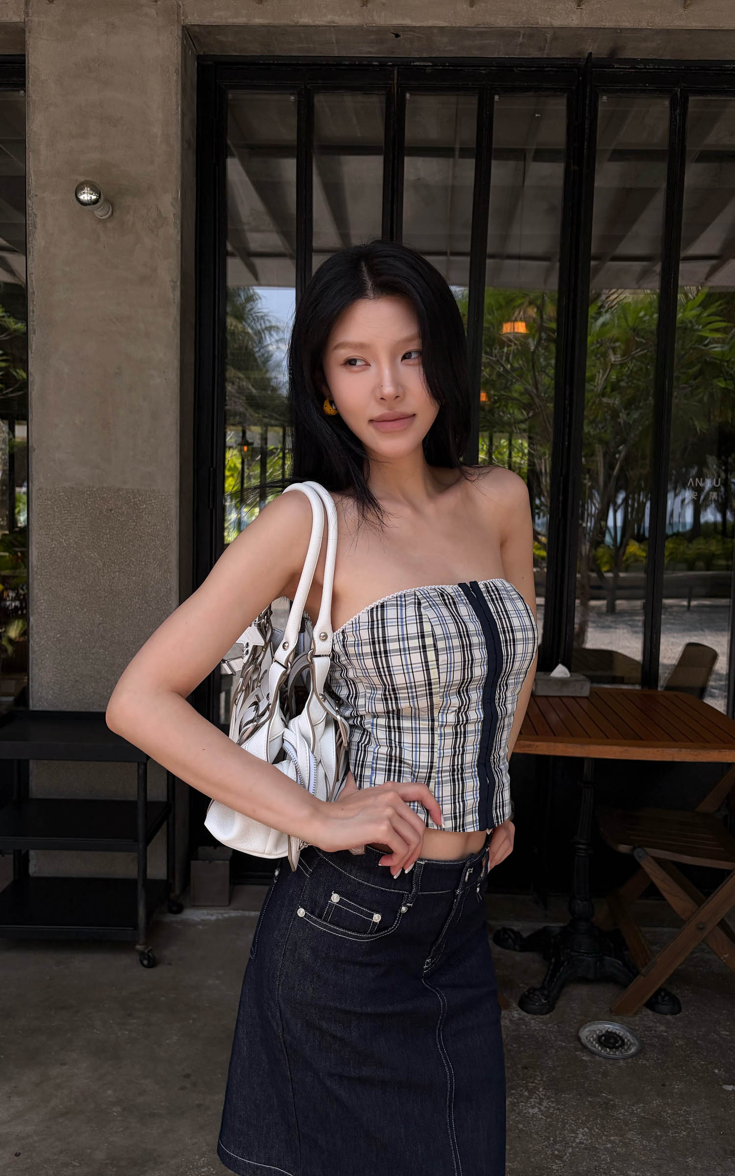 Hydrae Plaid Hook-Front Tube Corset Top