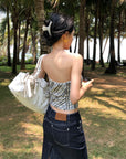 Hydrae Plaid Hook-Front Tube Corset Top