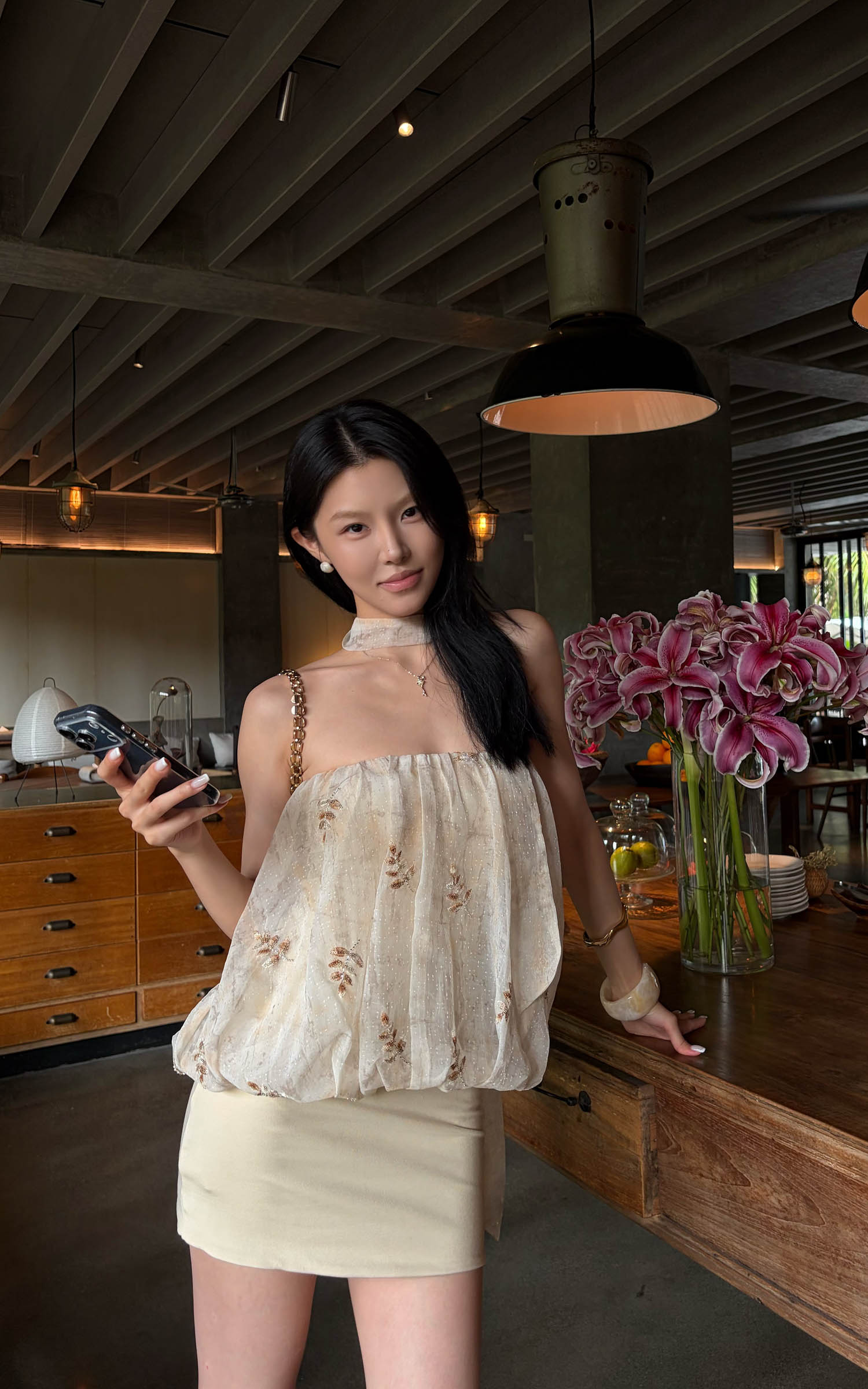 Hydrae Embroidered Chiffon Bubble Mini Dress