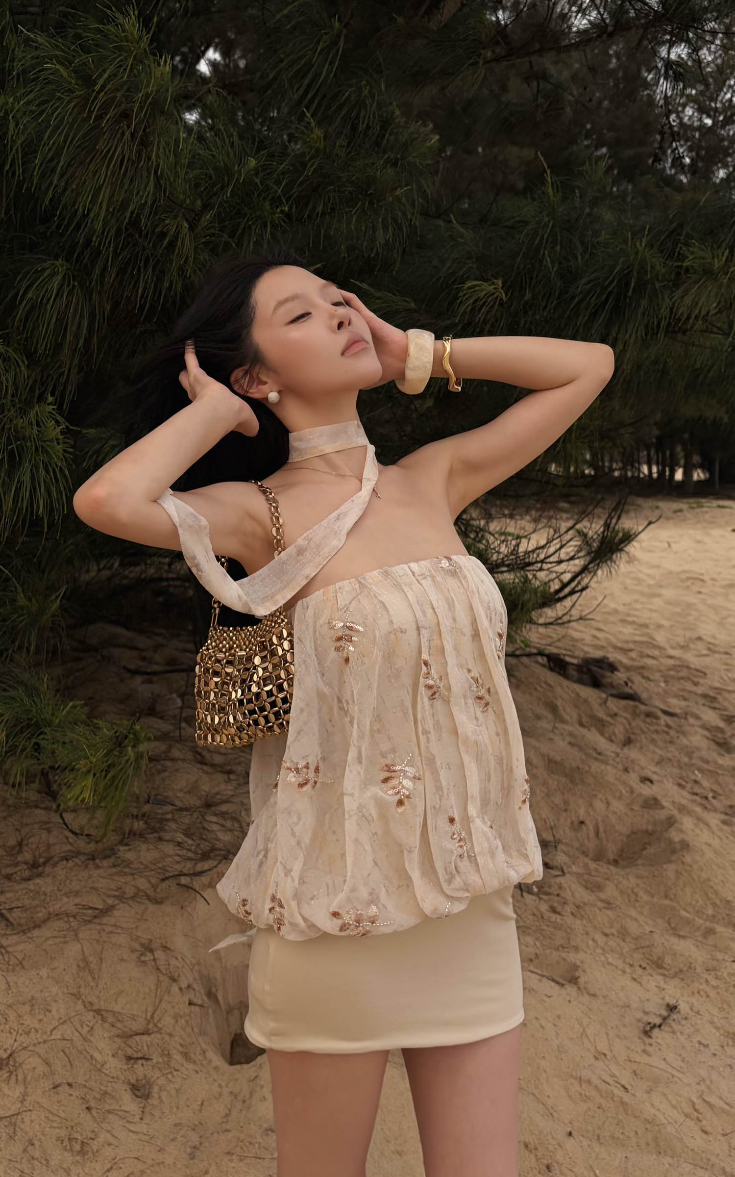 Hydrae Embroidered Chiffon Bubble Mini Dress