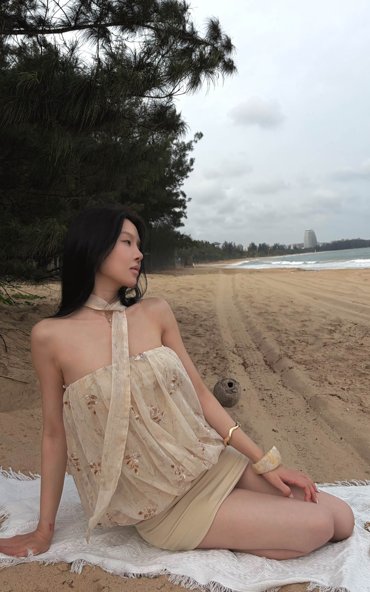 Hydrae Embroidered Chiffon Bubble Mini Dress
