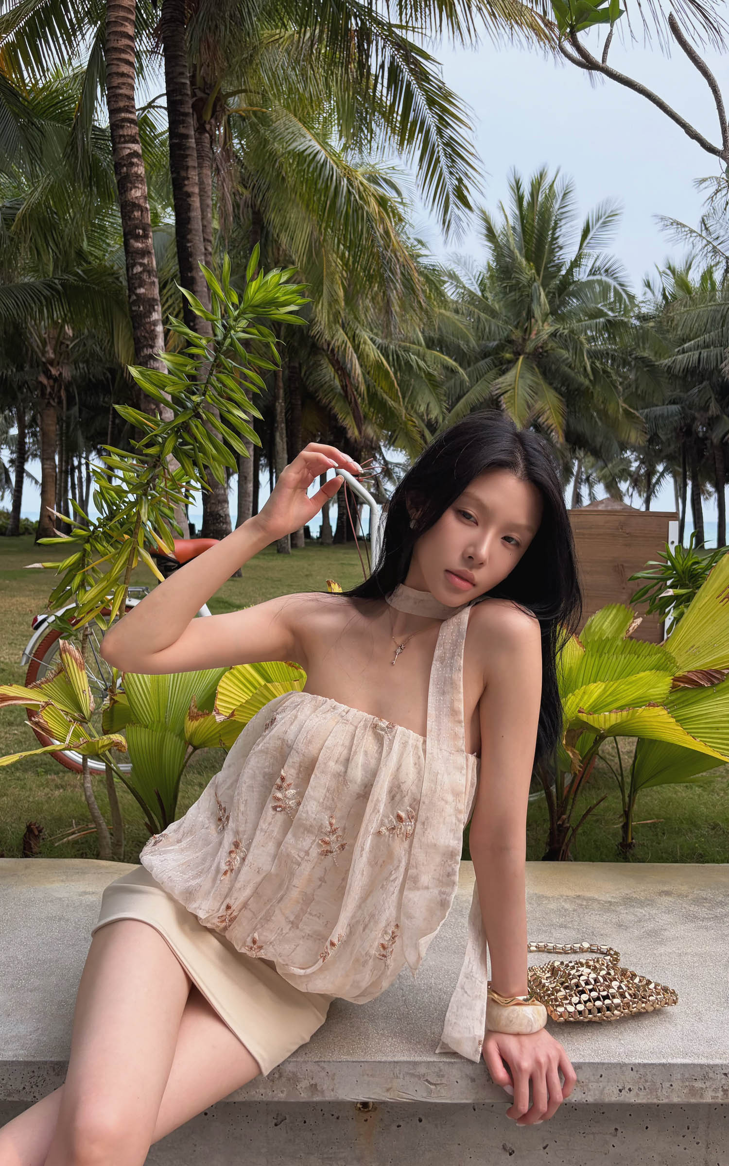 Hydrae Embroidered Chiffon Bubble Mini Dress