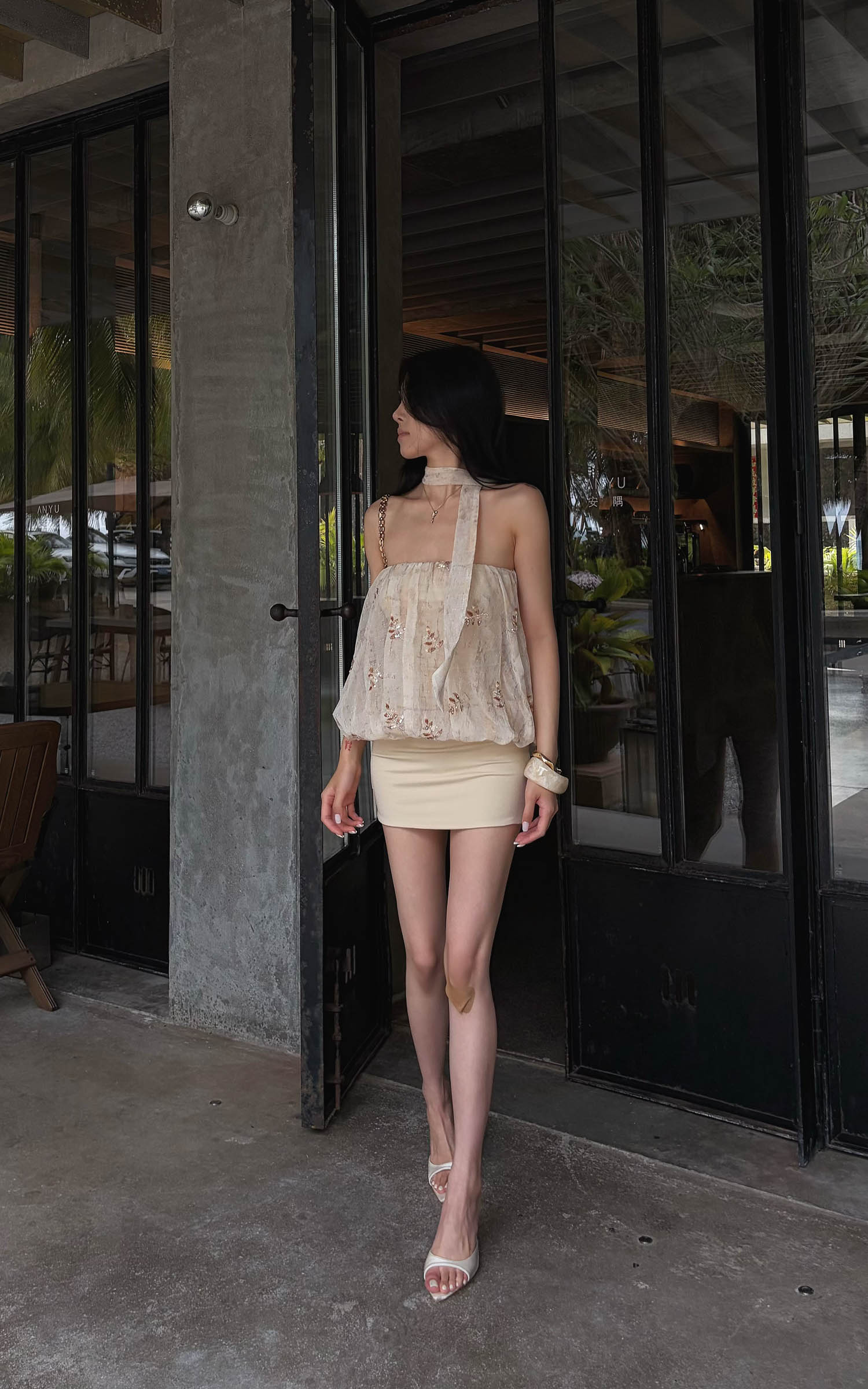 Hydrae Embroidered Chiffon Bubble Mini Dress