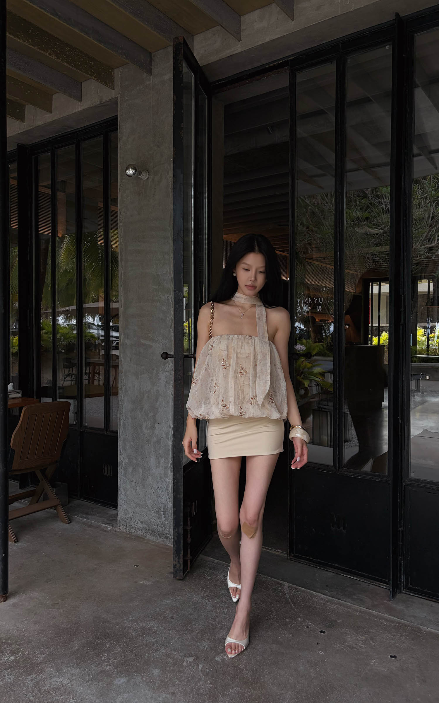 Hydrae Embroidered Chiffon Bubble Mini Dress