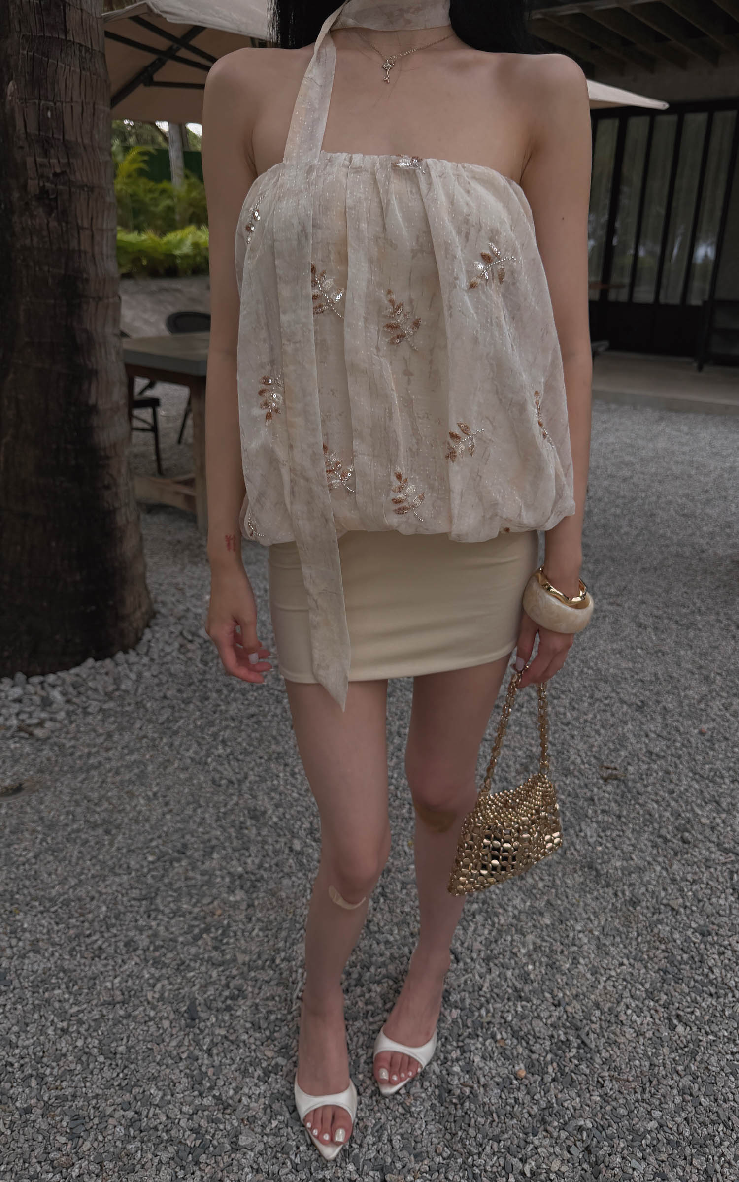 Hydrae Embroidered Chiffon Bubble Mini Dress