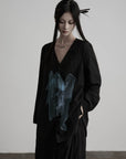 DOINDULGE Asymmetric V-Neck Printed Shirt