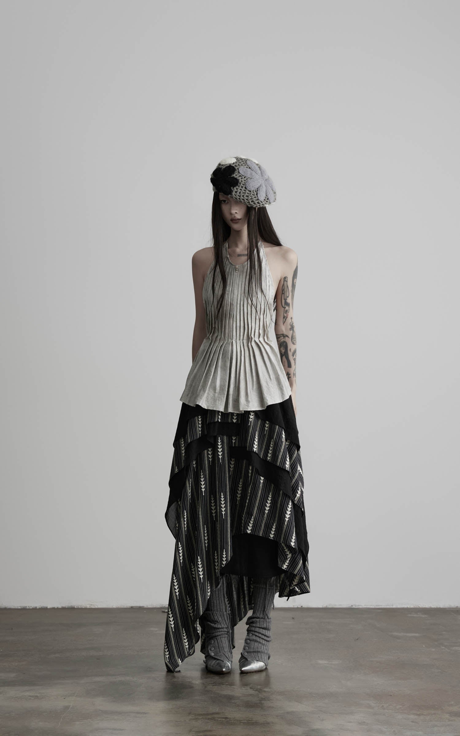 DOINDULGE Pleated Halter Peplum Top