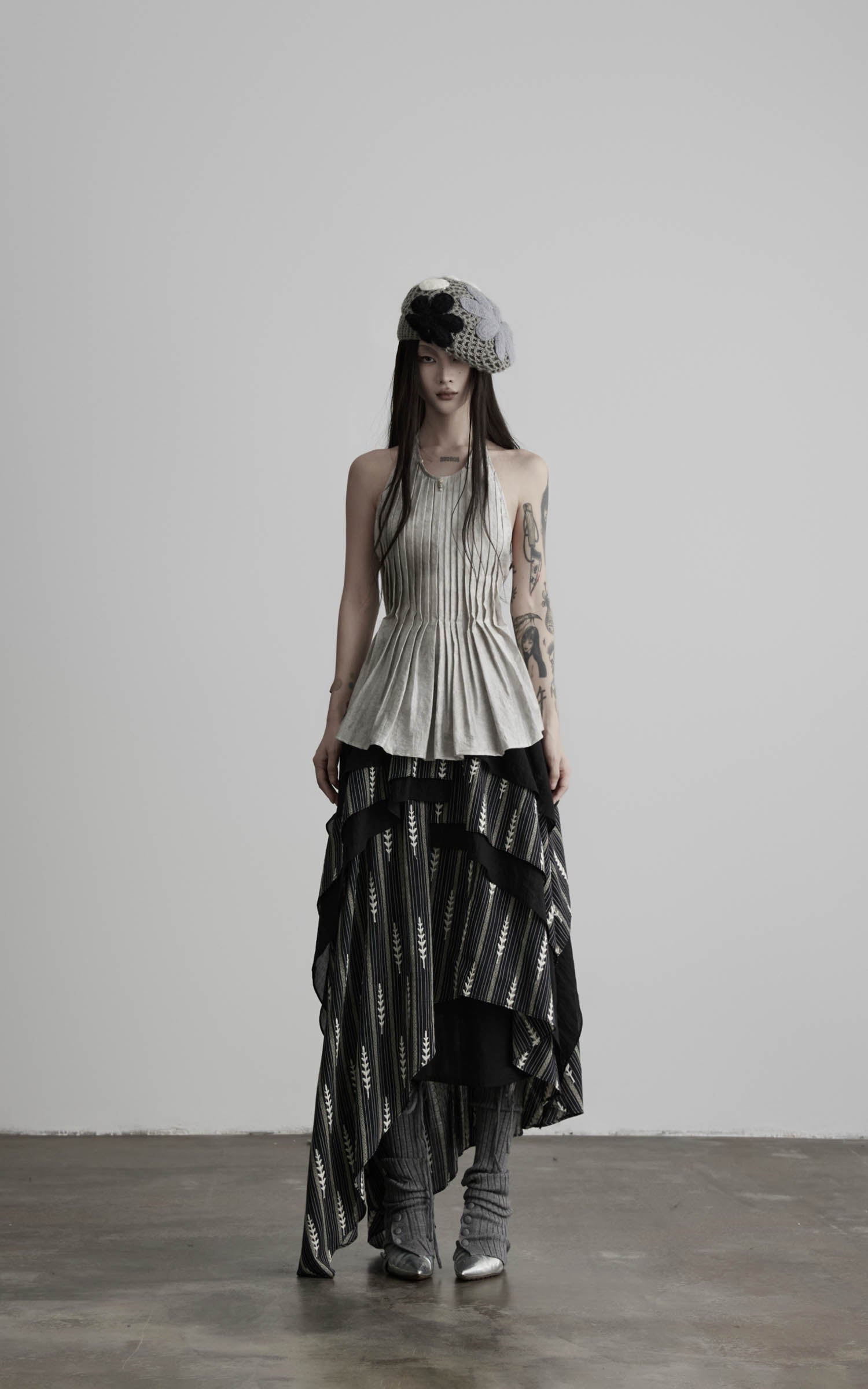 DOINDULGE Pleated Halter Peplum Top