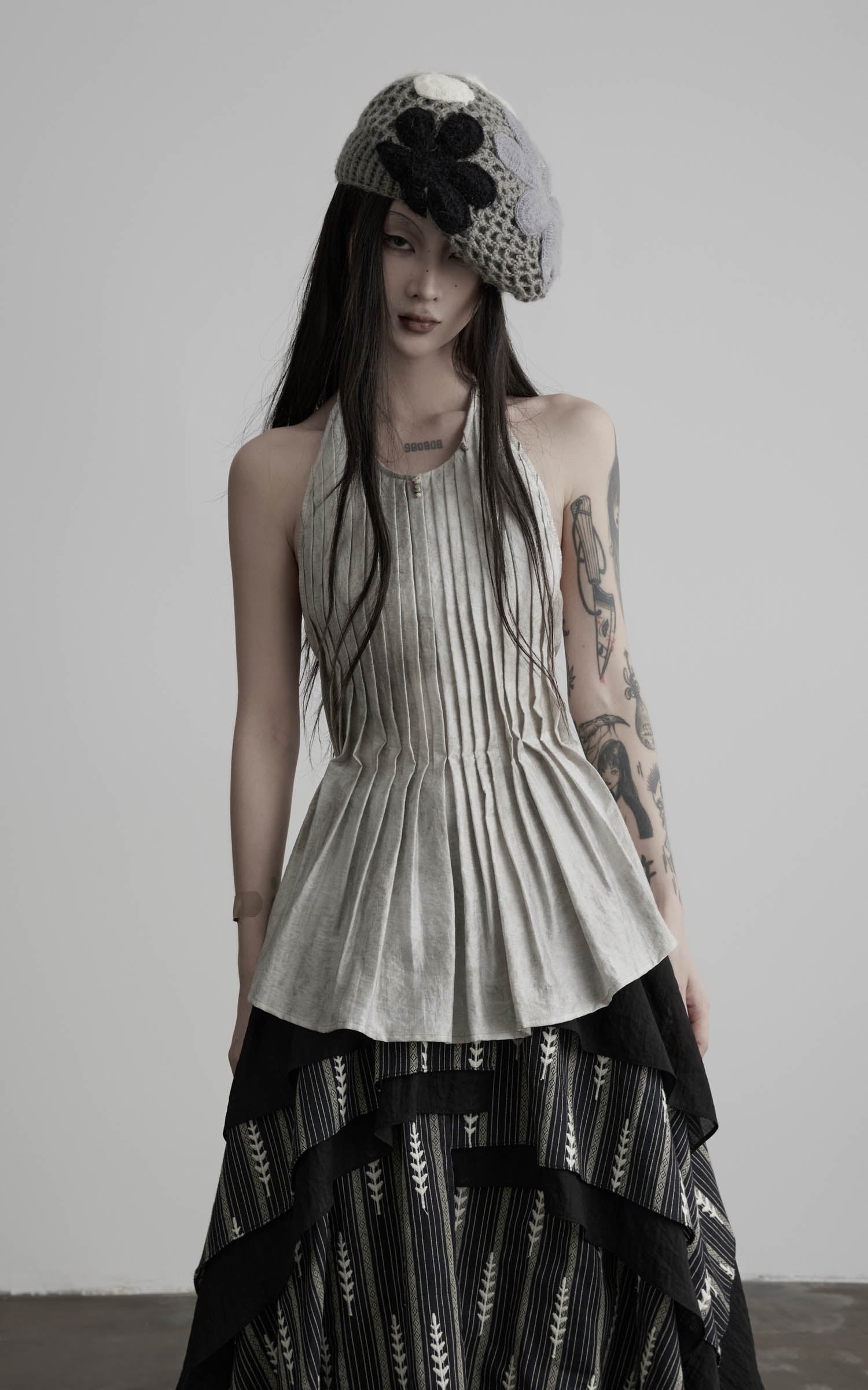 DOINDULGE Pleated Halter Peplum Top