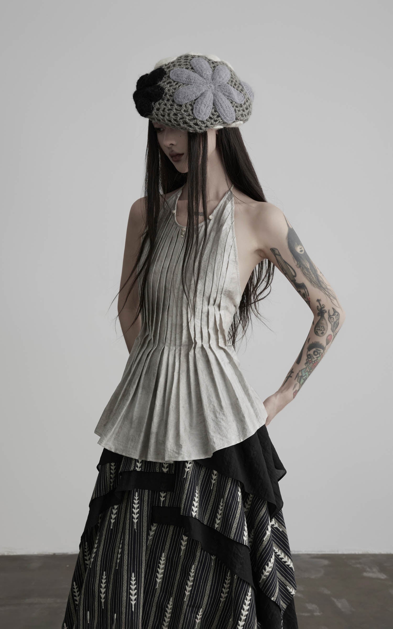 DOINDULGE Pleated Halter Peplum Top