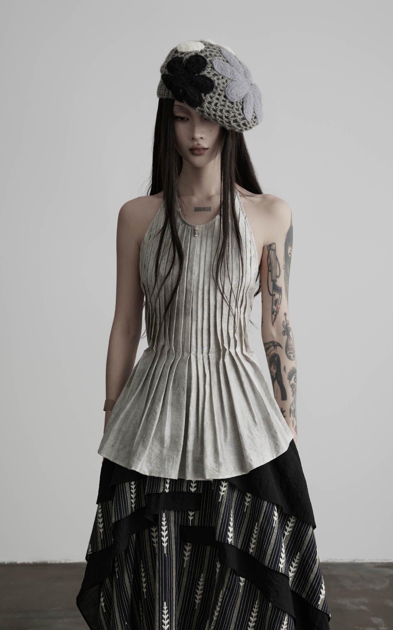 DOINDULGE Pleated Halter Peplum Top