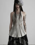 DOINDULGE Pleated Halter Peplum Top