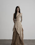 DOINDULGE Asymmetric Lace Panel Maxi Dress