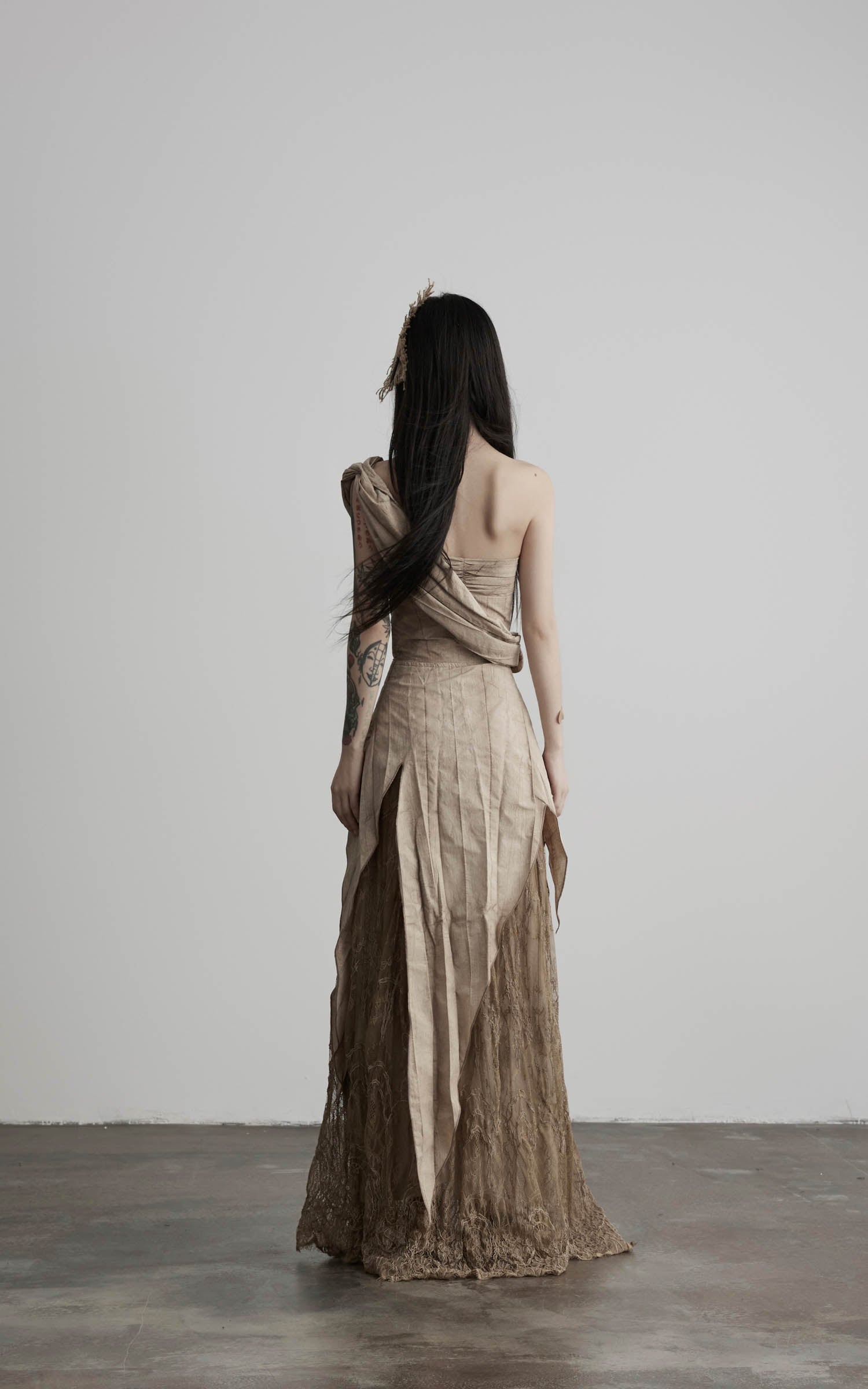 DOINDULGE Asymmetric Lace Panel Maxi Dress