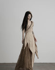 DOINDULGE Asymmetric Lace Panel Maxi Dress