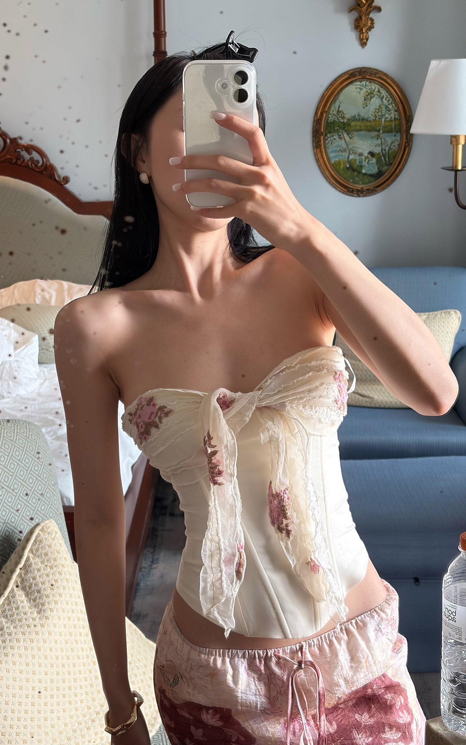 Hydrae Haut corset à fleurs froncé avec lien