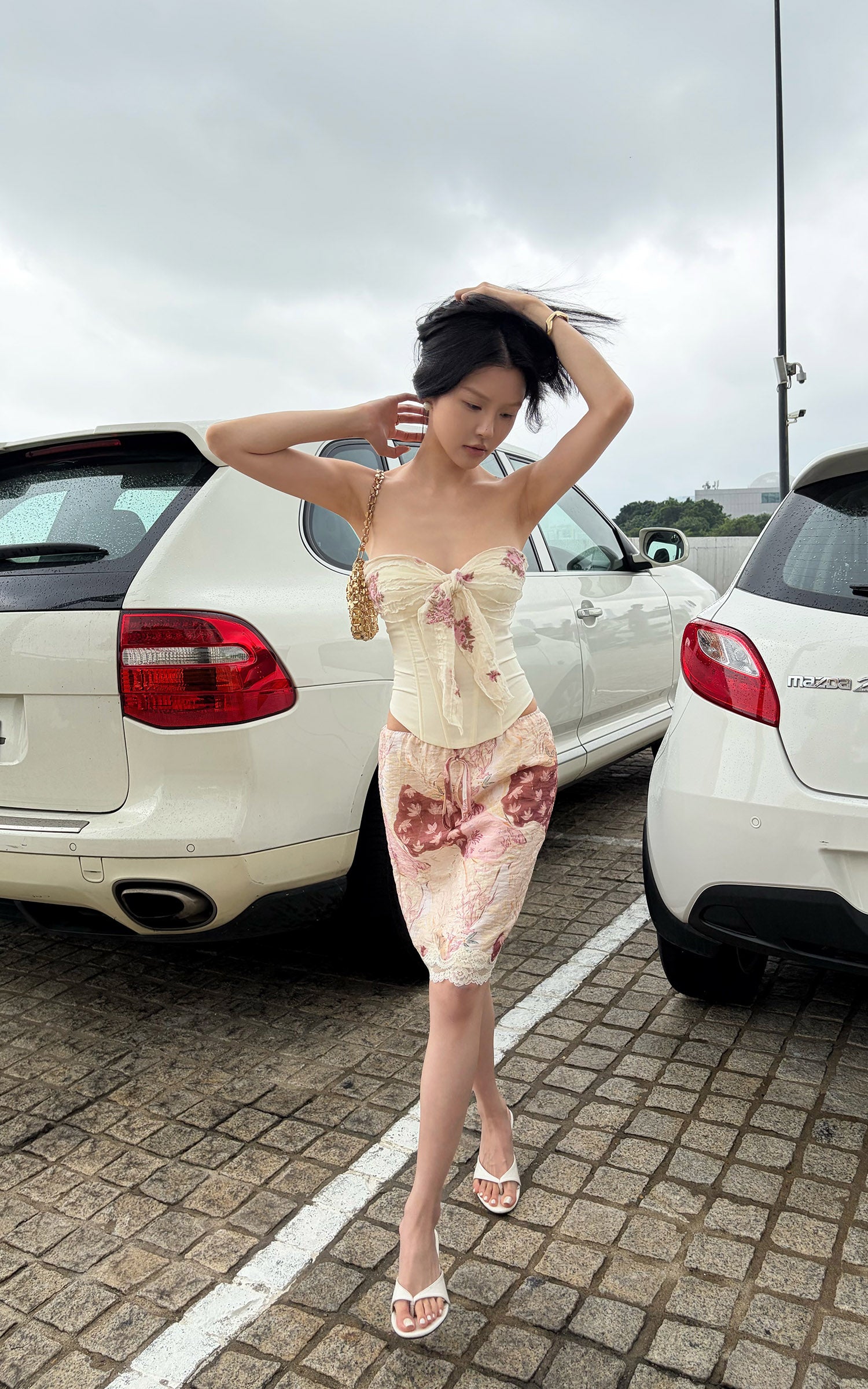 Hydrae Haut corset à fleurs froncé avec lien
