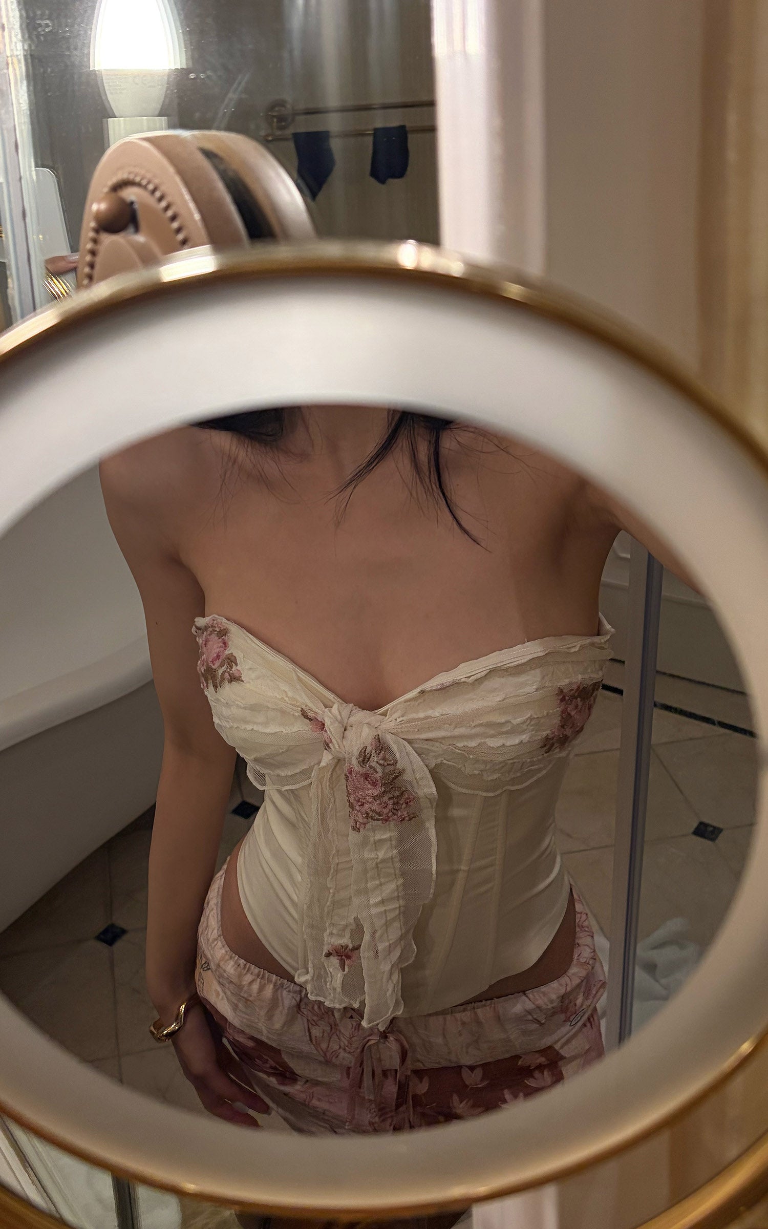 Hydrae Haut corset à fleurs froncé avec lien