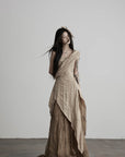 DOINDULGE Asymmetric Lace Panel Maxi Dress