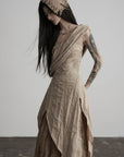 DOINDULGE Asymmetric Lace Panel Maxi Dress