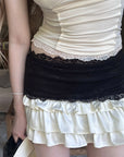 Rase le sol Lace Trim Rose Camisole & Tiered Mini Skirt Set