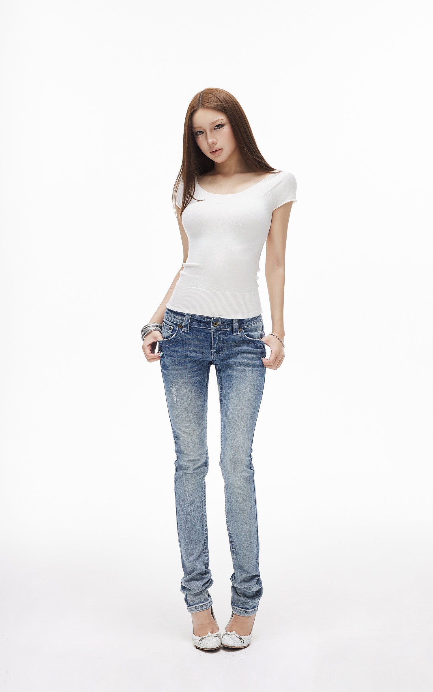 IAMXIAA Low-Rise Washed Skinny Denim Pants