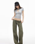 IAMXIAA Pantalon large à cordon taille basse