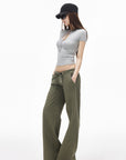 IAMXIAA Pantalon large à cordon taille basse