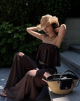 ROVENTE Brown Drawstring Wide-Leg Pants