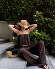 ROVENTE Brown Drawstring Wide-Leg Pants