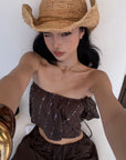 ROVENTE Brown Drawstring Wide-Leg Pants