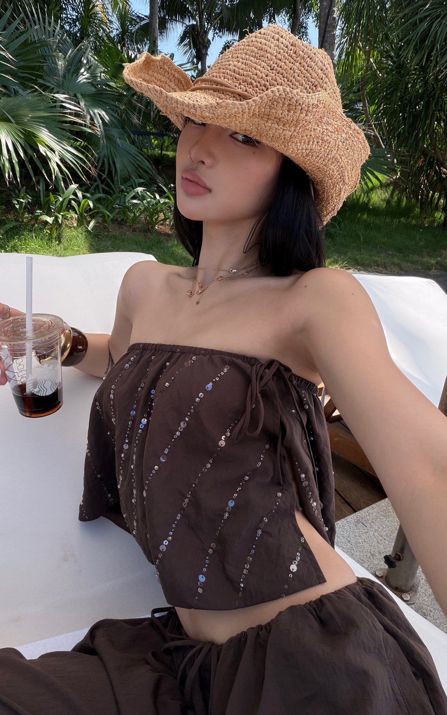 ROVENTE Brown Drawstring Wide-Leg Pants