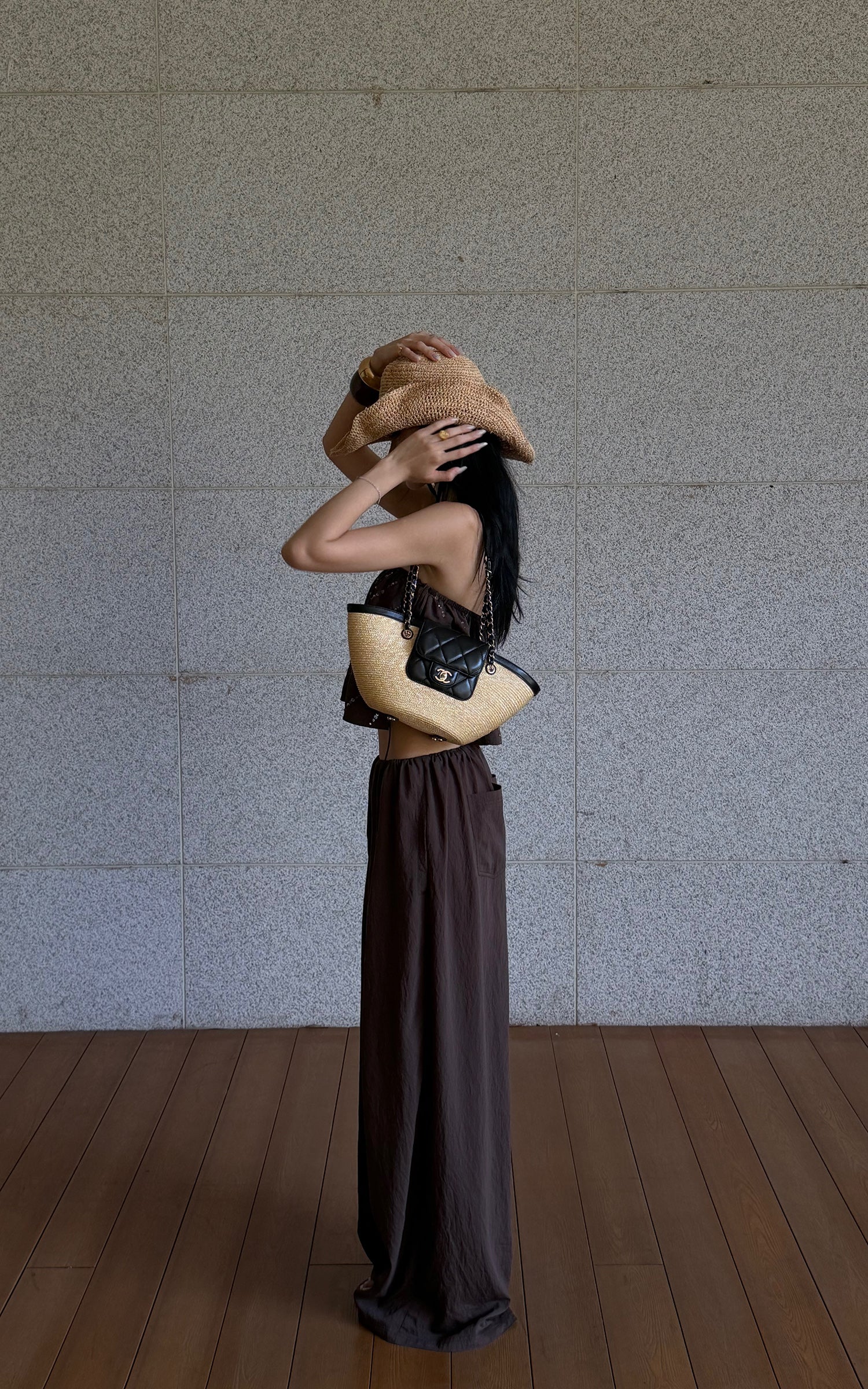 ROVENTE Brown Drawstring Wide-Leg Pants