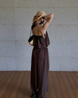 ROVENTE Brown Drawstring Wide-Leg Pants