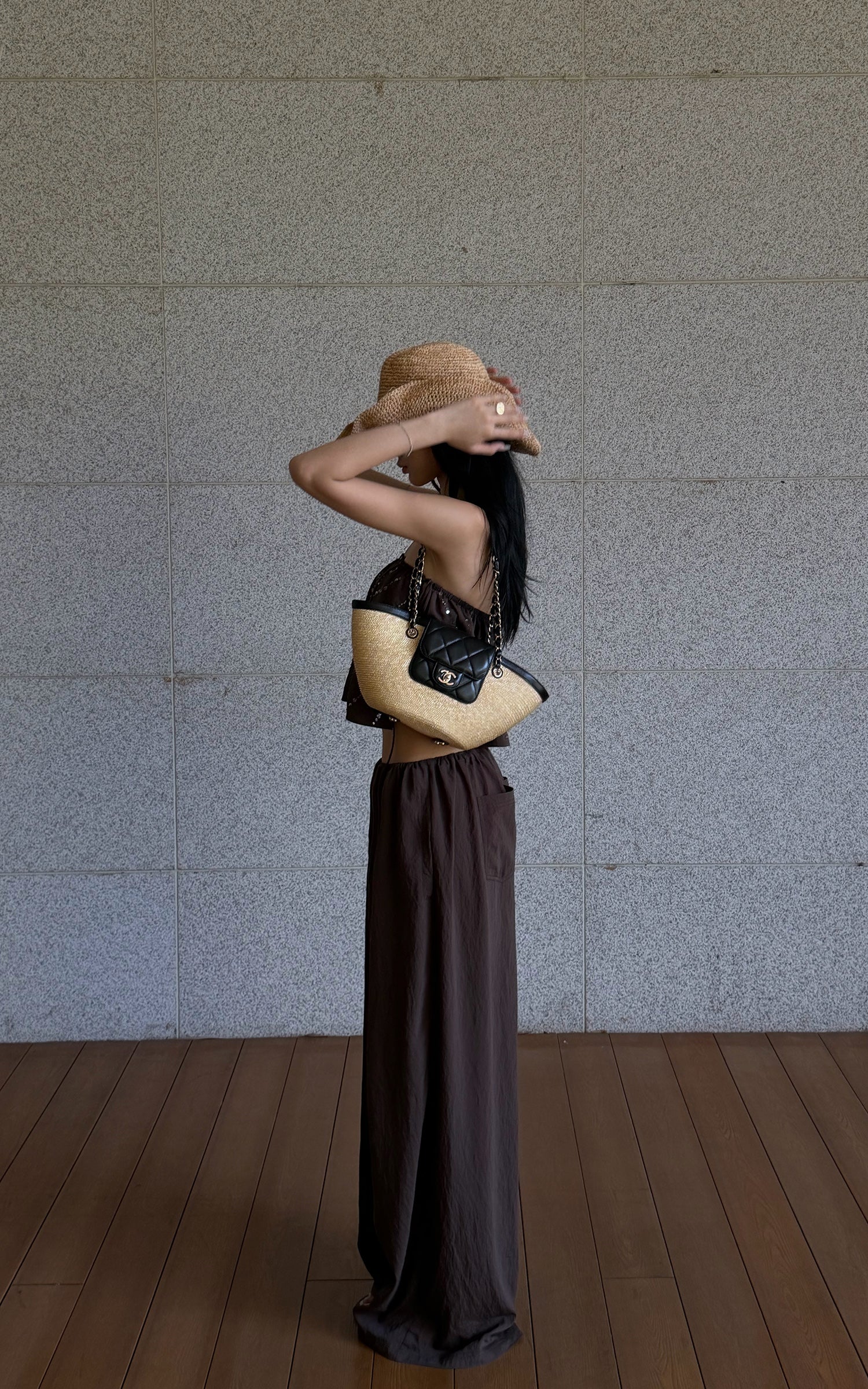 ROVENTE Brown Drawstring Wide-Leg Pants