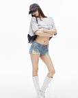 IAMXIAA Jean délavé taille basse Short