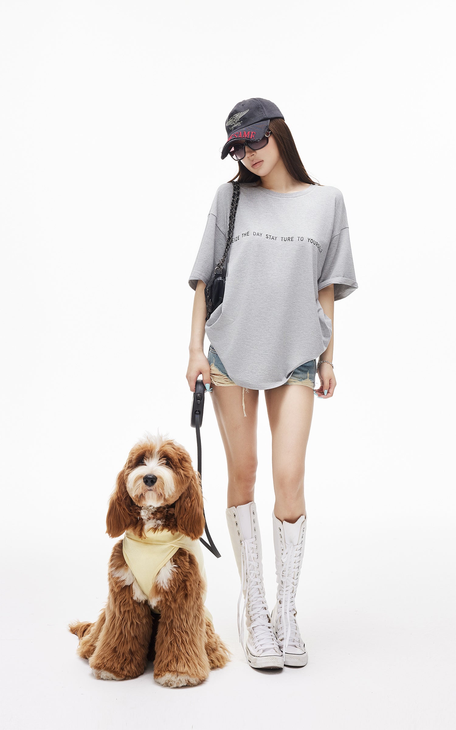 IAMXIAA 오버사이즈 워시드 그레이 티