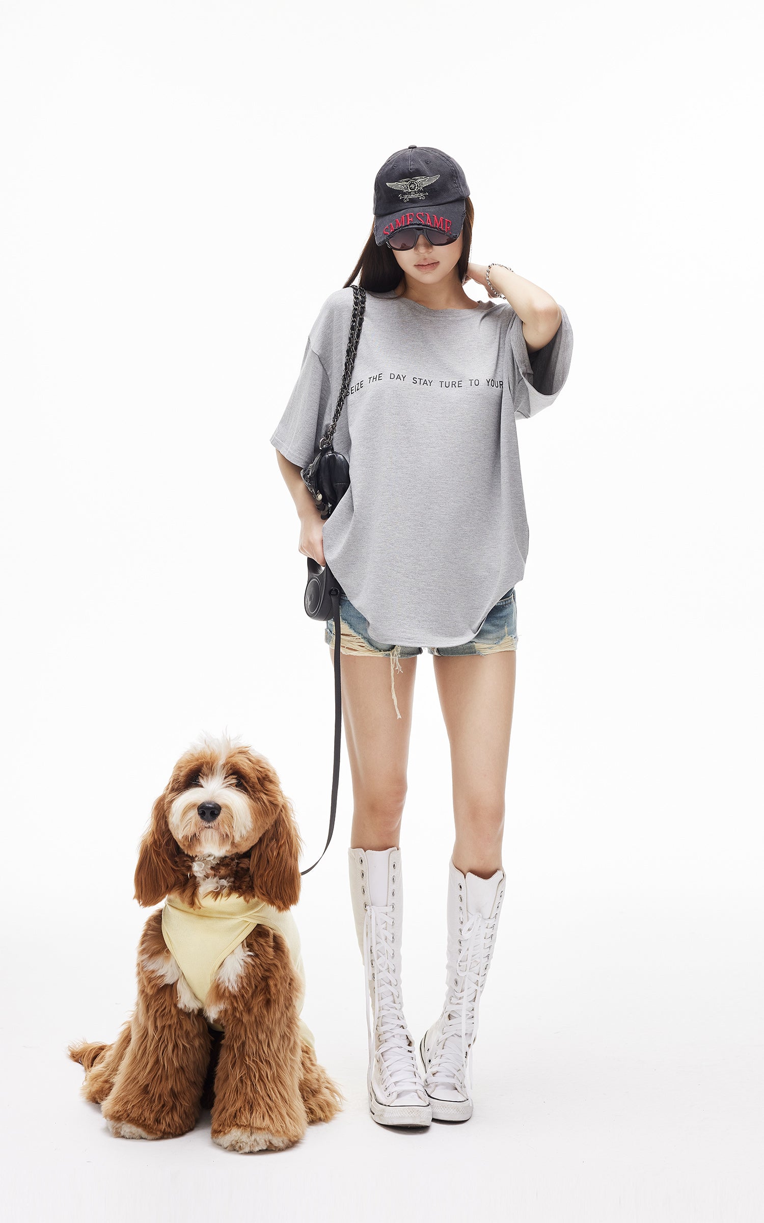 IAMXIAA 오버사이즈 워시드 그레이 티