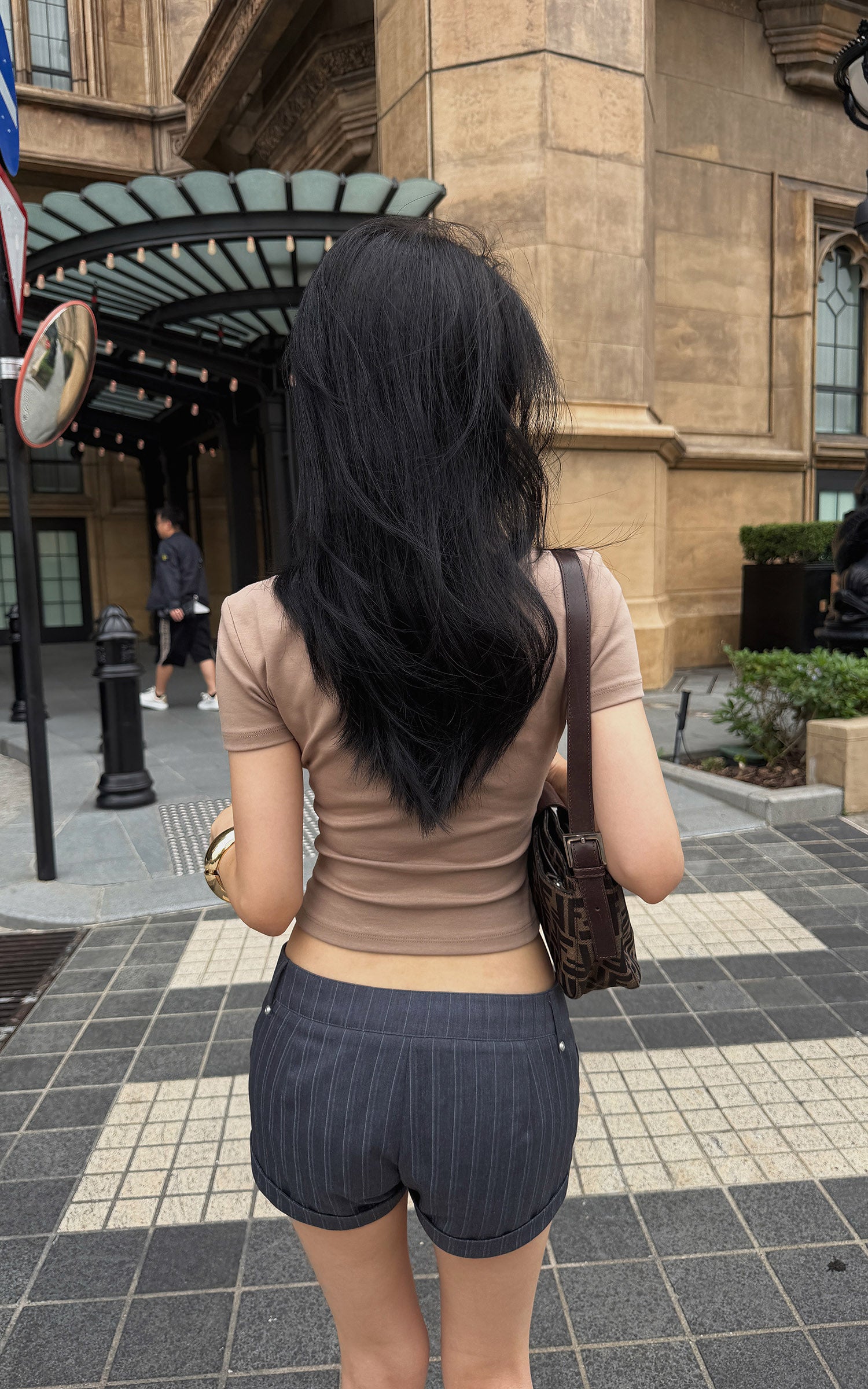 Hydrae 로우 라이즈 핀스트라이프 쇼츠