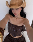 ROVENTE Sequin Bandeau Crop Top