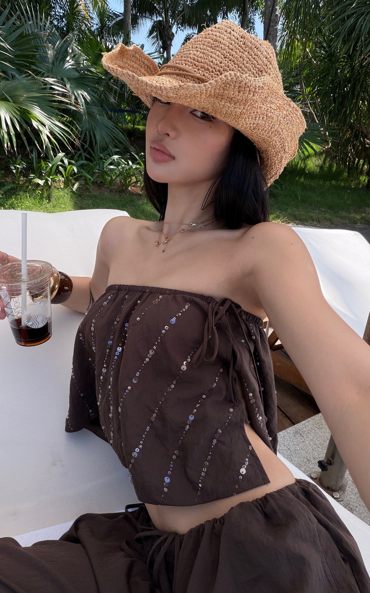 ROVENTE Sequin Bandeau Crop Top