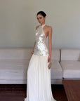 ROVENTE Sequin Halter Chiffon Maxi Dress